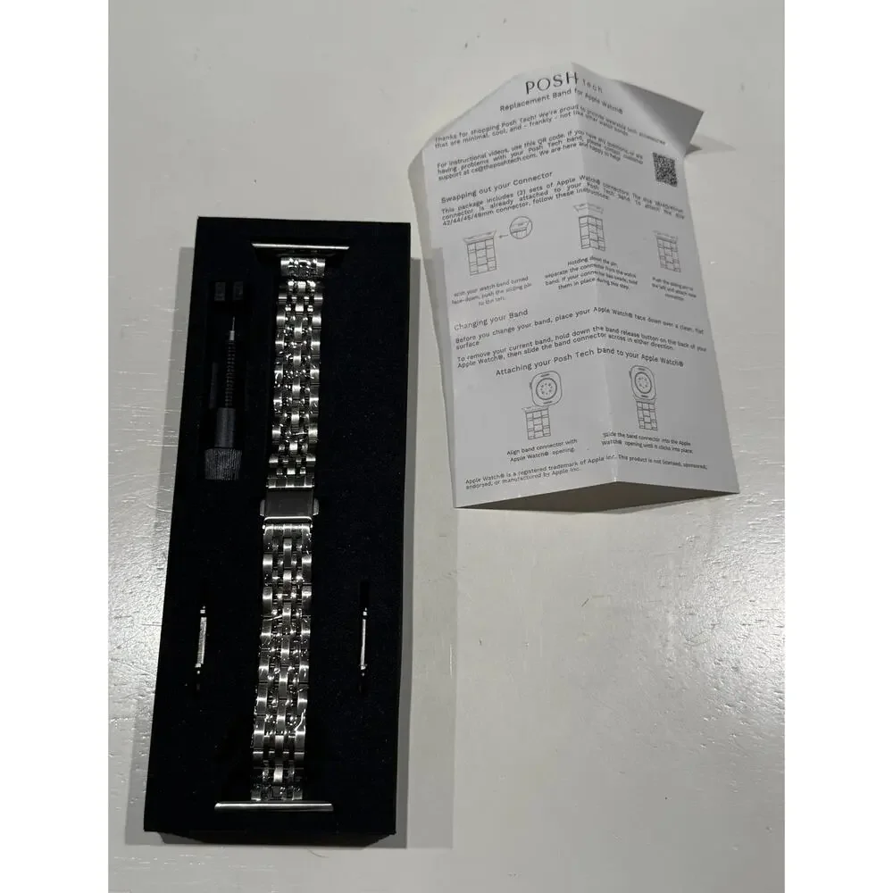 Posh Tech Apple Watch Band Silver Stainless Steel All Models
